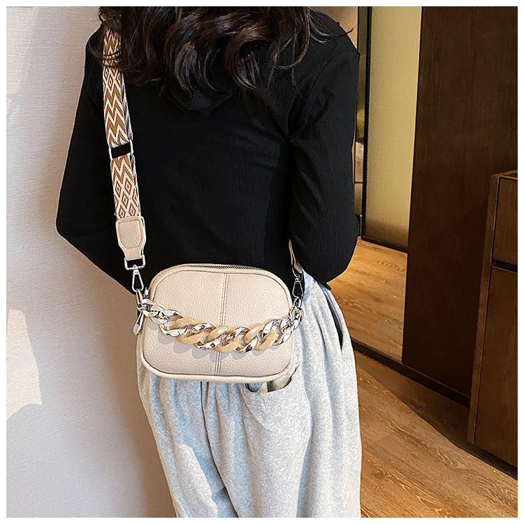 women's small all seasons pu leather solid color streetwear chain square zipper shoulder bag