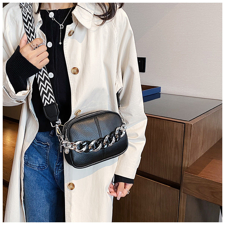 women's small all seasons pu leather solid color streetwear chain square zipper shoulder bag