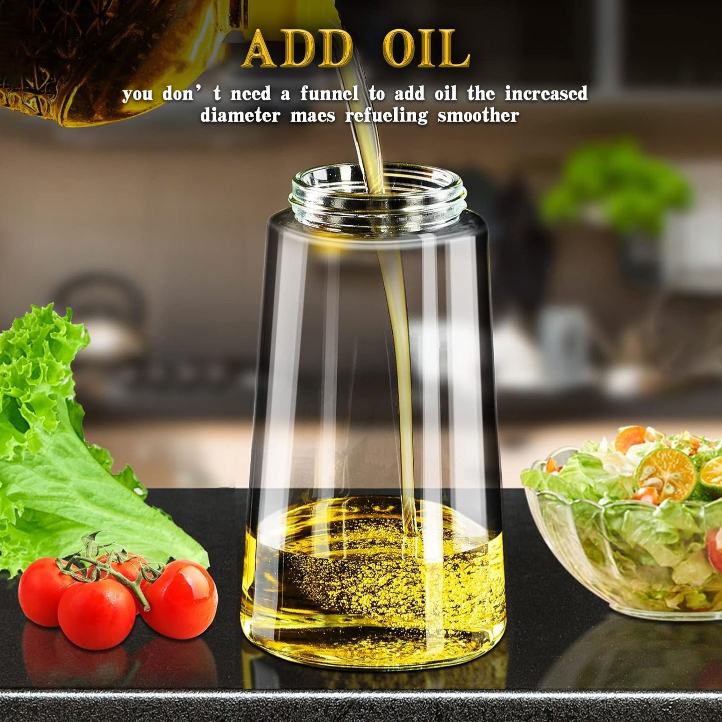 16oz Oil Dispenser Bottle for Kitchen - 2 in 1 Olive Oil Dispenser and Oil Sprayer - 470ml Olive Oil Bottle - Oil Sprayer for Cooking, Kitchen, Salad, Barbecue  Black