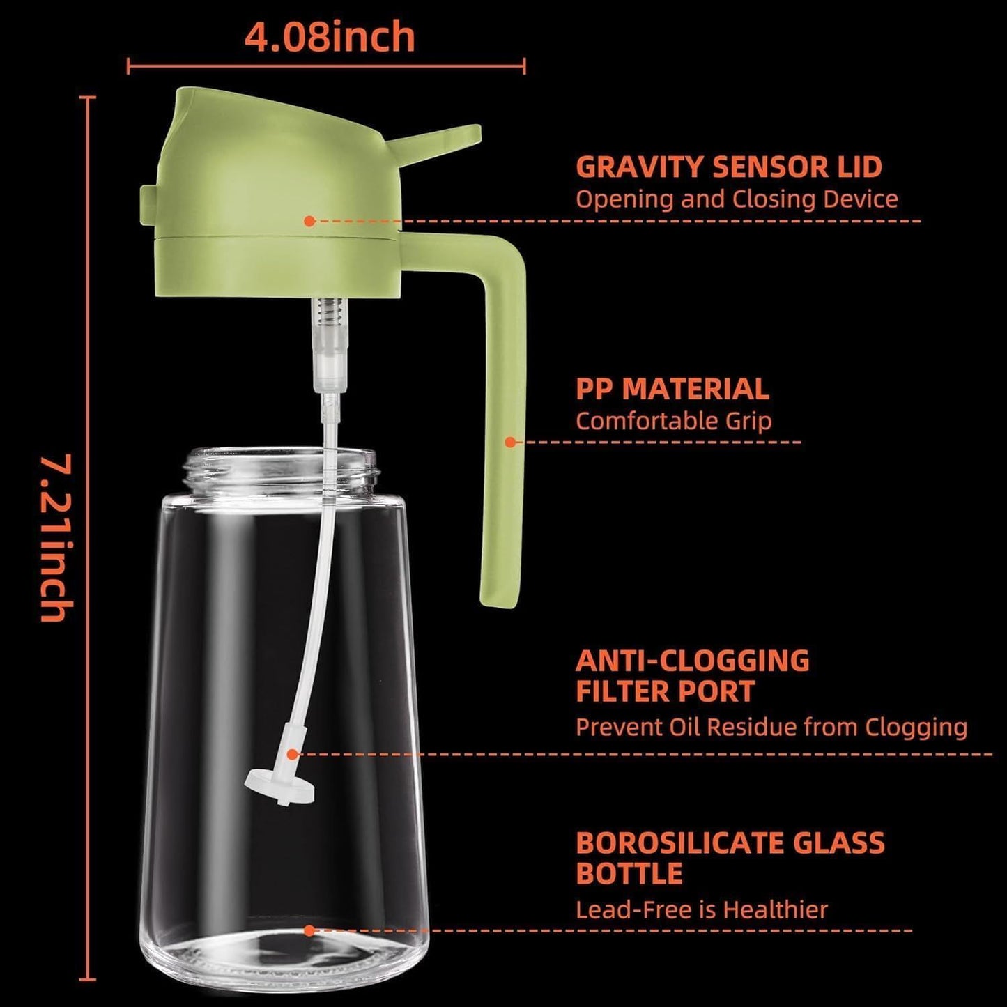 16oz Oil Dispenser Bottle for Kitchen - 2 in 1 Olive Oil Dispenser and Oil Sprayer - 470ml Olive Oil Bottle - Oil Sprayer for Cooking, Kitchen, Salad, Barbecue  Black