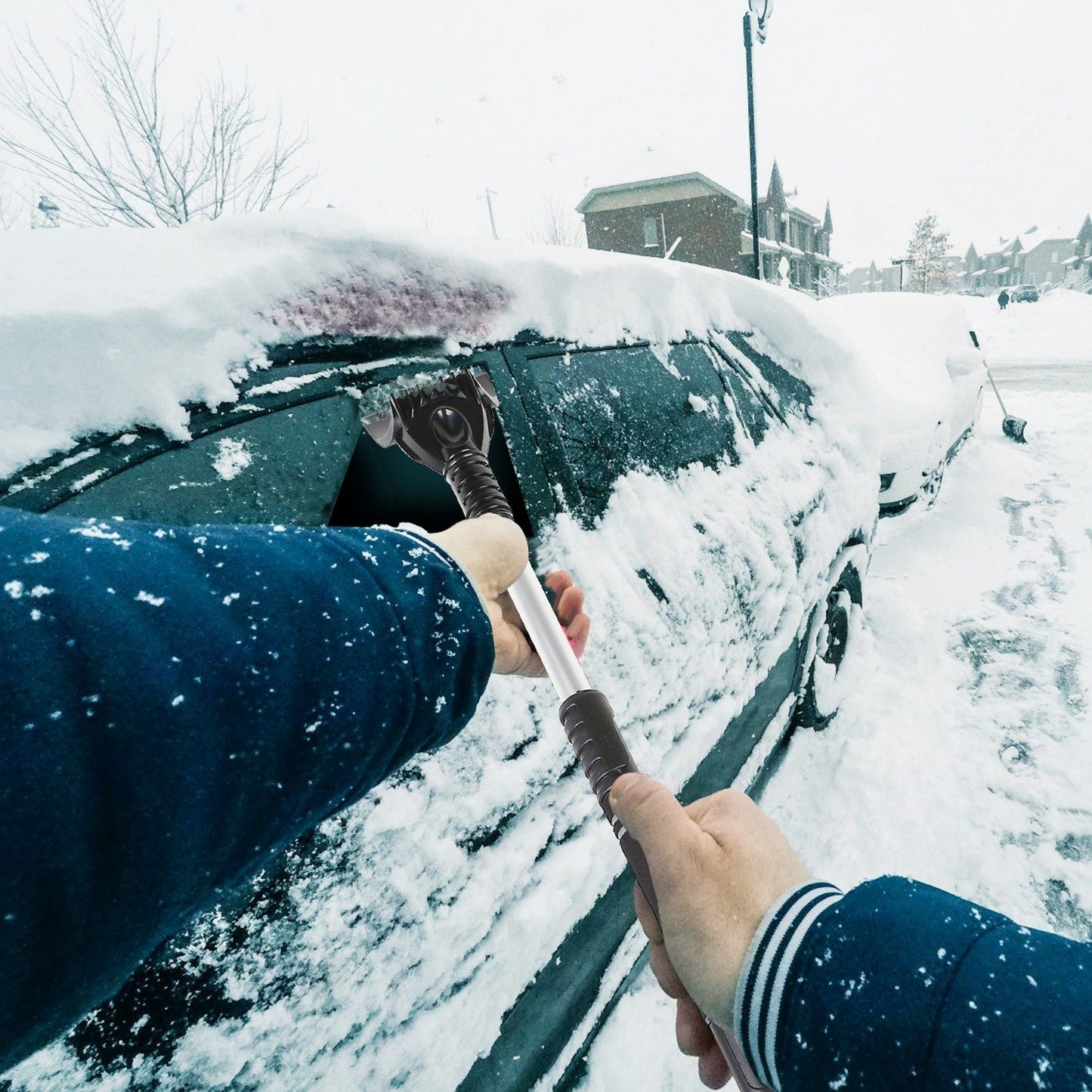 3 In 1 Windshield Ice Scraper Extendable Car Snow Removal Tool Telescoping Car Broom Snow Shovel Automobile Frost Removal