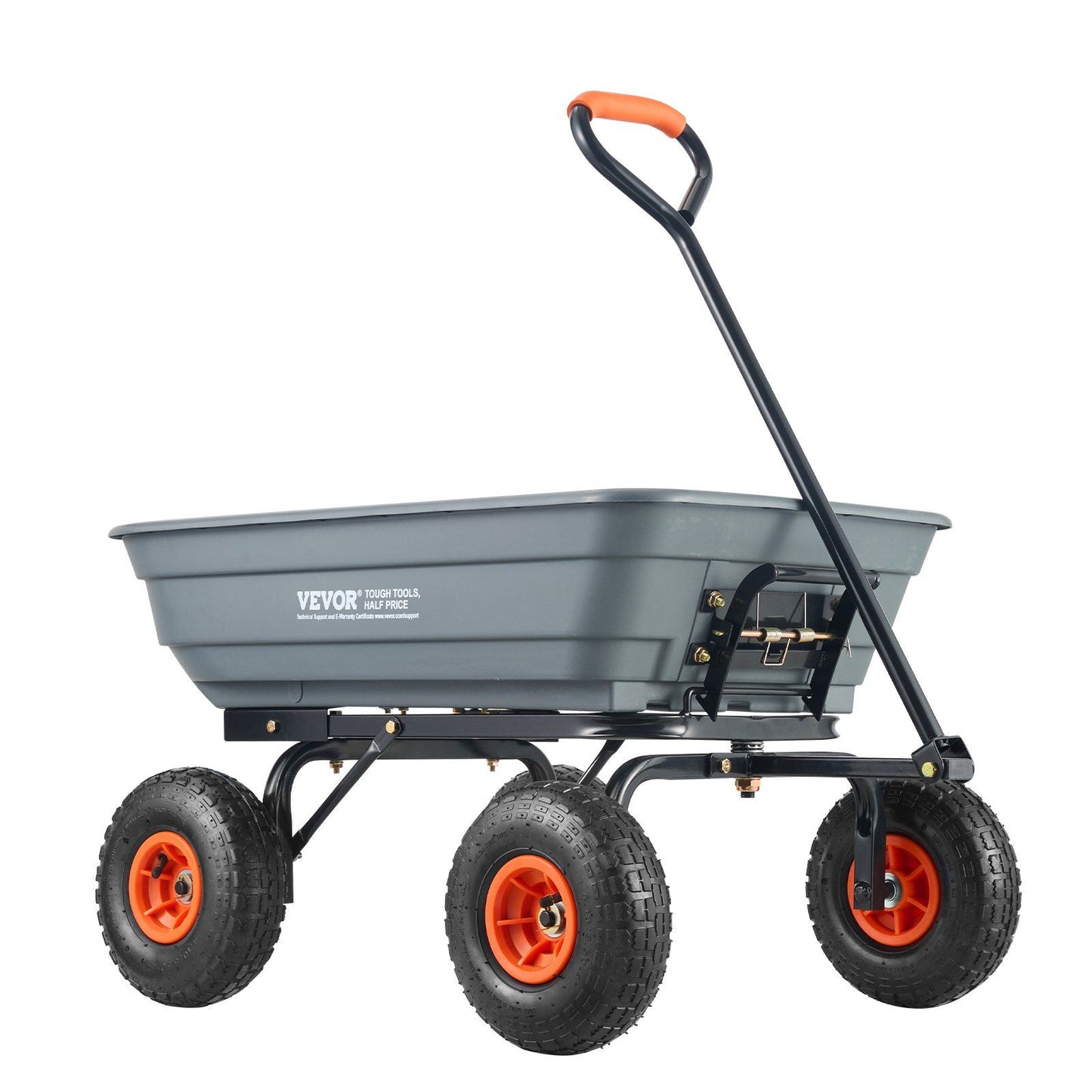 VEVOR Dump Cart, Poly Garden Dump Cart with Easy to Assemble Steel Frame, Dump Wagon with 2-in-1 Convertible Handle, Utility Wheelbarrow 600 lbs Capacity, 10 inch Tires