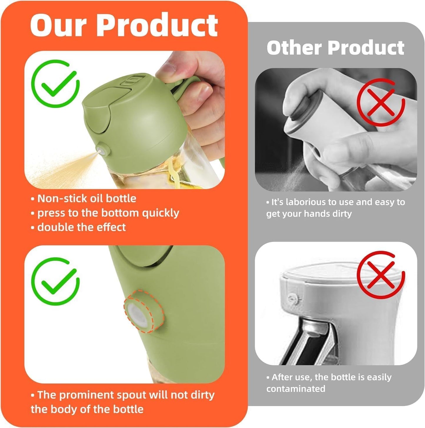 16oz Oil Dispenser Bottle for Kitchen - 2 in 1 Olive Oil Dispenser and Oil Sprayer - 470ml Olive Oil Bottle - Oil Sprayer for Cooking, Kitchen, Salad, Barbecue  Black