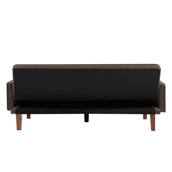 Brown Linen Sofa Bed, Convertible Sleeper Sofa with Arms, Solid Wood Feet and Plastic Centre Legs