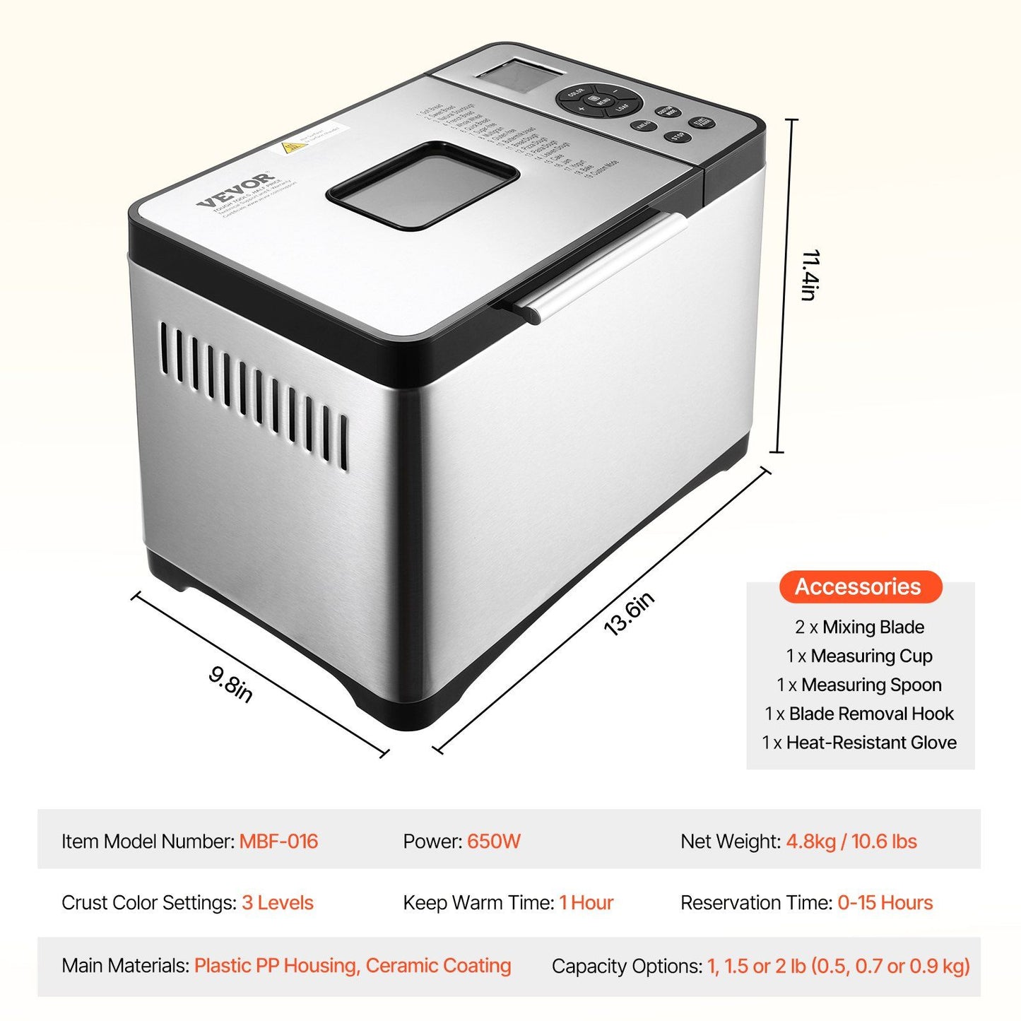 2LB 19-in-1 Bread Maker Automatic Compact Doughonstick Machine N 3 Crust Colors