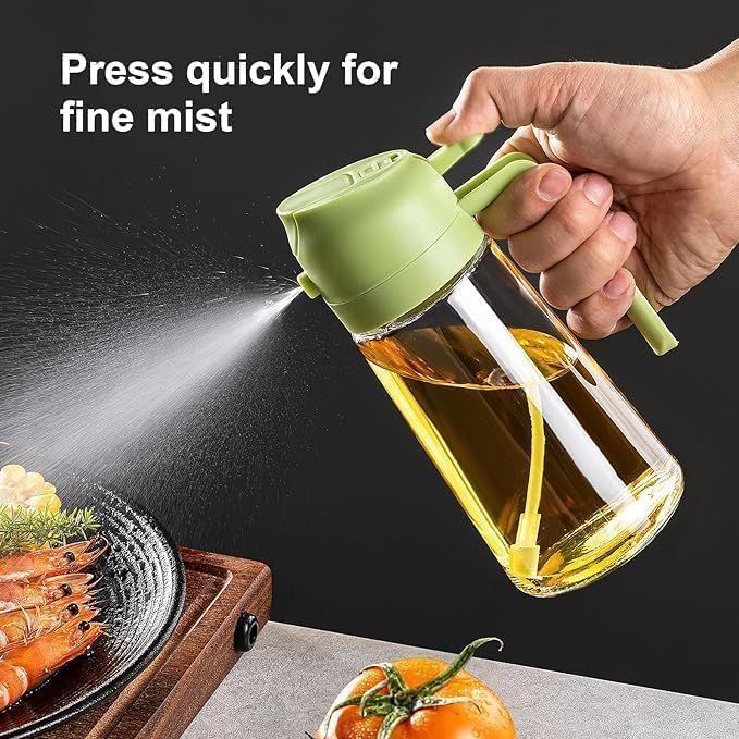 16oz Oil Dispenser Bottle for Kitchen - 2 in 1 Olive Oil Dispenser and Oil Sprayer - 470ml Olive Oil Bottle - Oil Sprayer for Cooking, Kitchen, Salad, Barbecue  Black