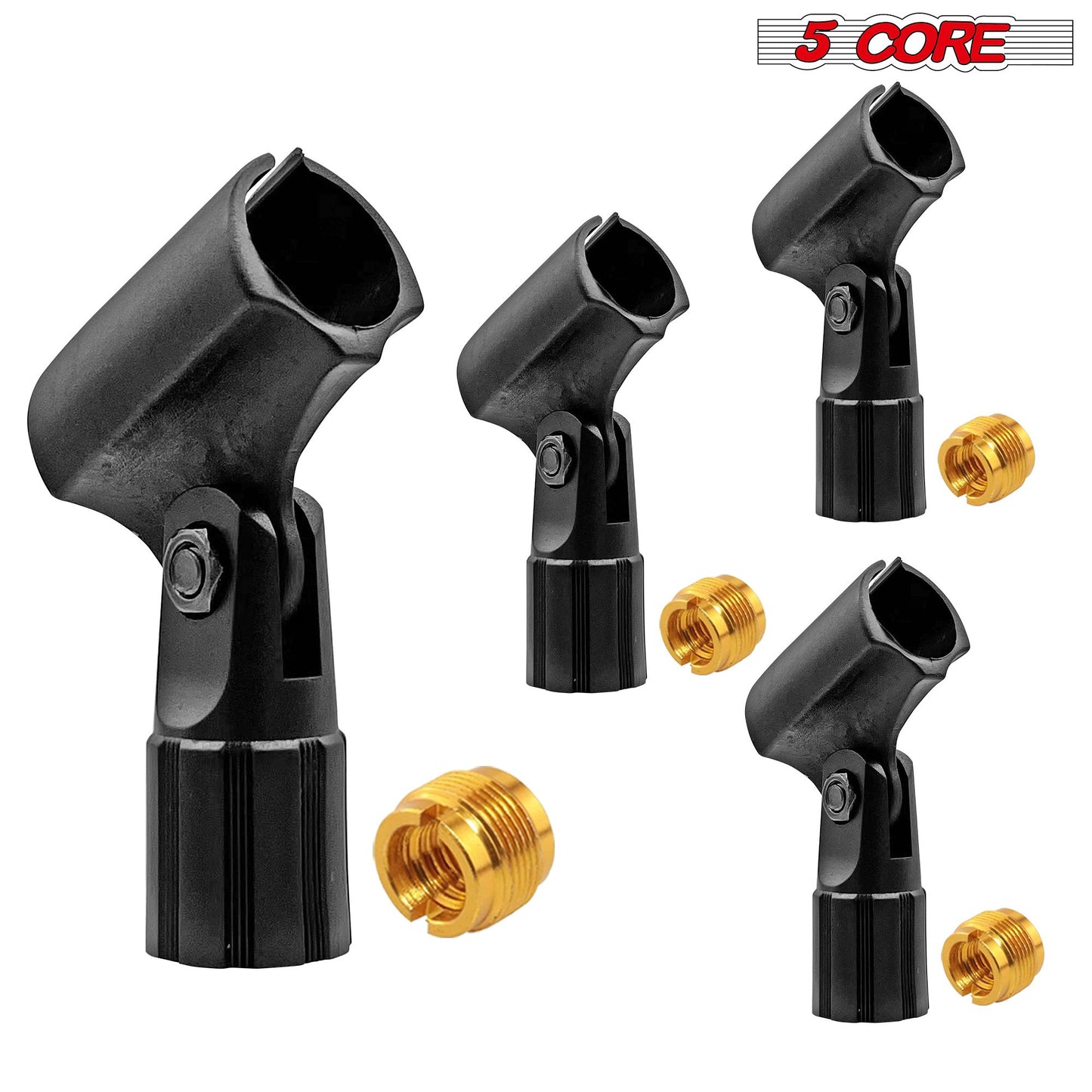 5 Core Pencil Microphone Clip Holder Black Angle Adjustable Slim Condenser Mic Adapter with Universal 5/8" Male to 3/8" Female Adapter Skinny Mic Clips 4Pcs - MC 08 4PCS