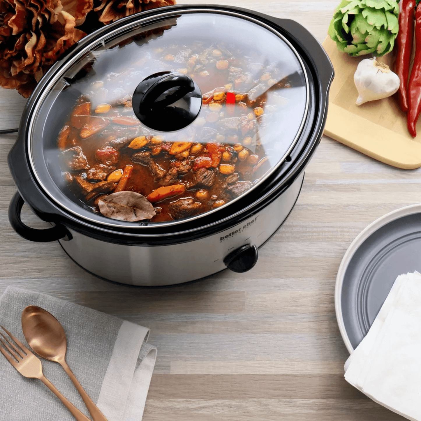 Better Chef 6-Quart Oval Stainless Steel Slow Cooker with Removable Stoneware Crock