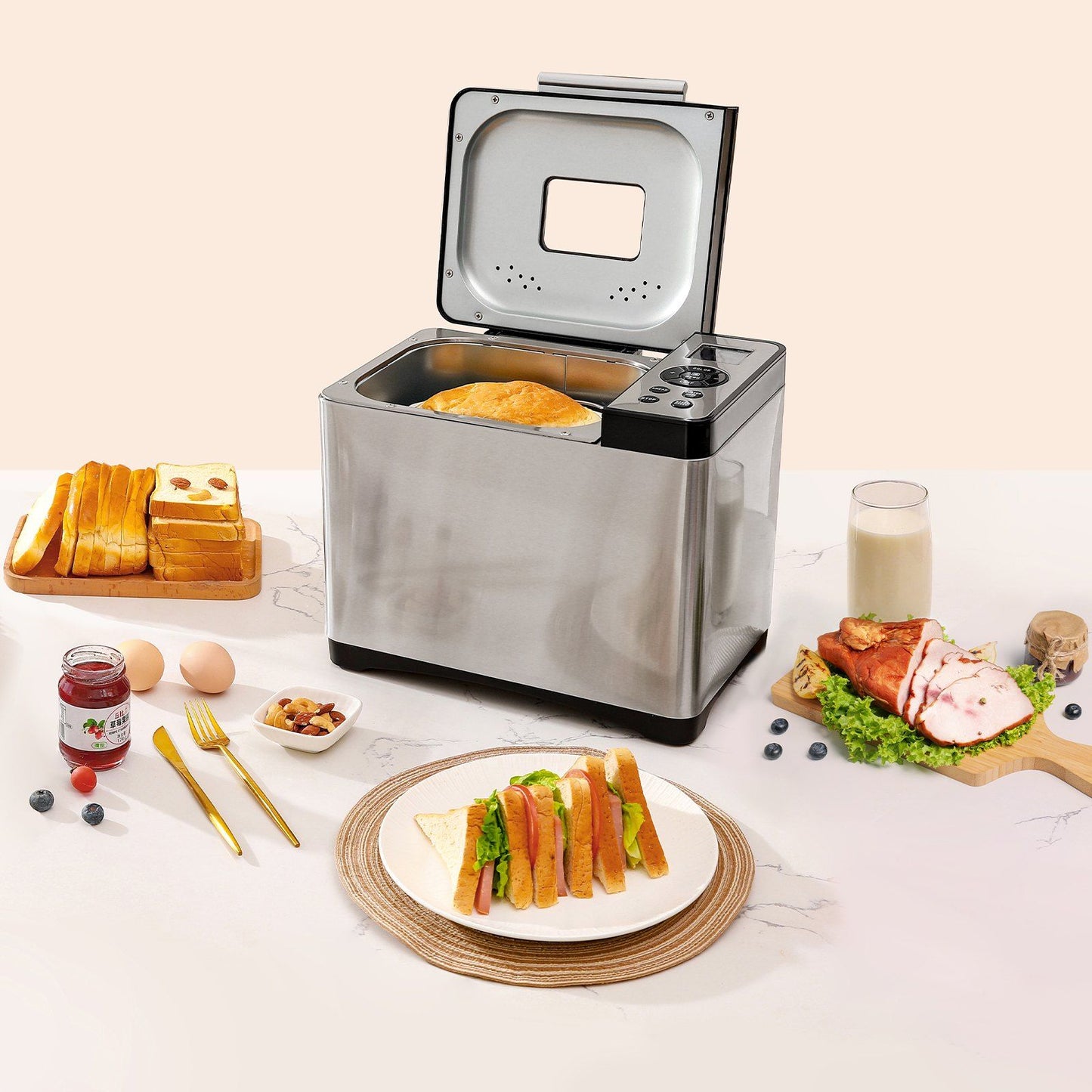 2LB 19-in-1 Bread Maker Automatic Compact Doughonstick Machine N 3 Crust Colors