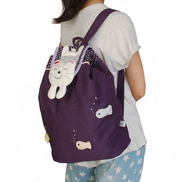 [Swimming Fish] Fabric Art School Backpack Outdoor Daypack