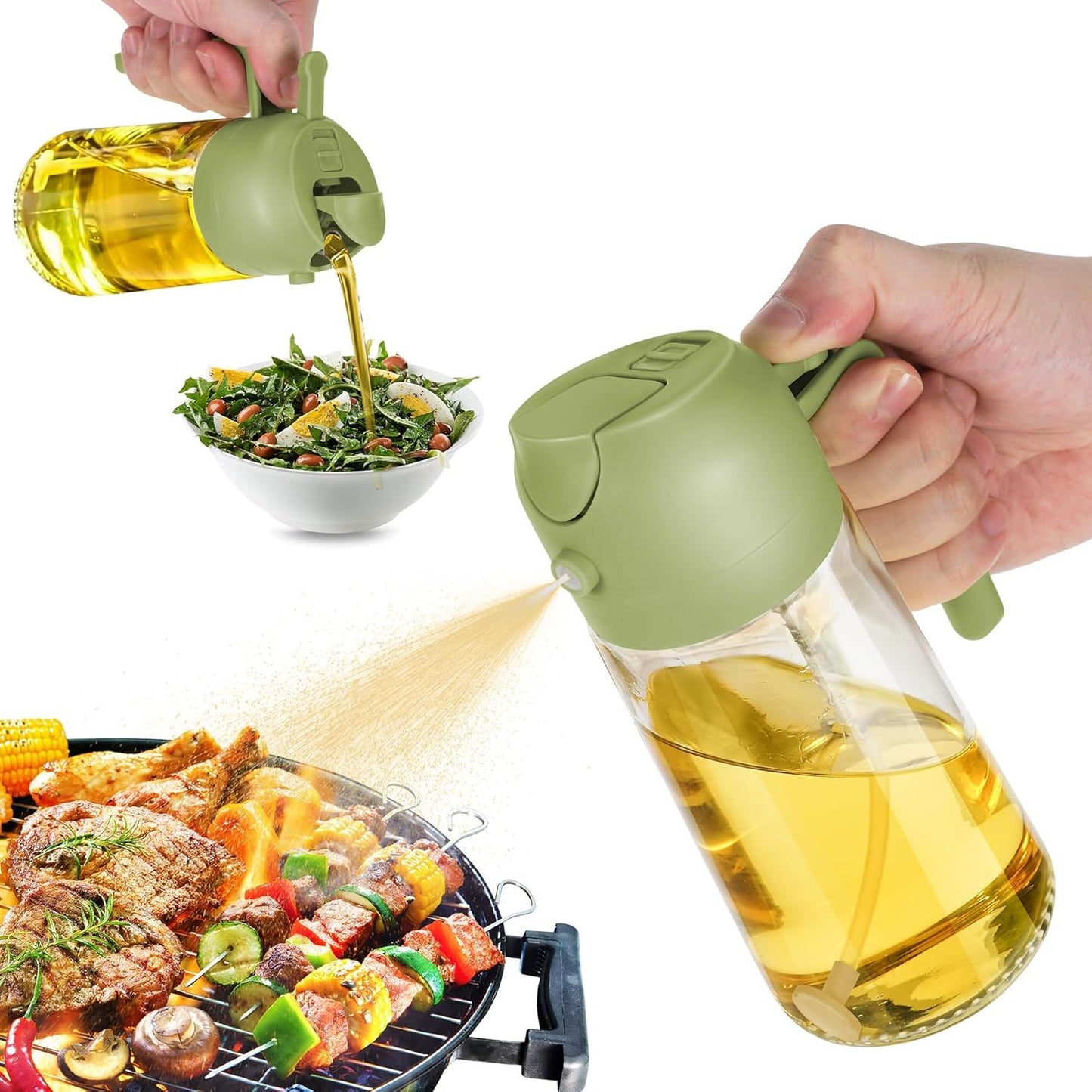 16oz Oil Dispenser Bottle for Kitchen - 2 in 1 Olive Oil Dispenser and Oil Sprayer - 470ml Olive Oil Bottle - Oil Sprayer for Cooking, Kitchen, Salad, Barbecue  Black