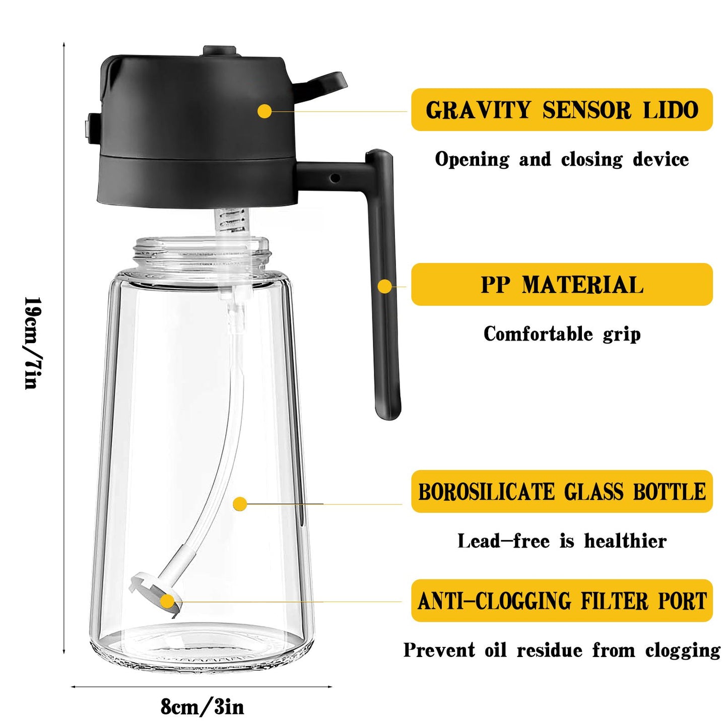 16oz Oil Dispenser Bottle for Kitchen - 2 in 1 Olive Oil Dispenser and Oil Sprayer - 470ml Olive Oil Bottle - Oil Sprayer for Cooking, Kitchen, Salad, Barbecue  Black