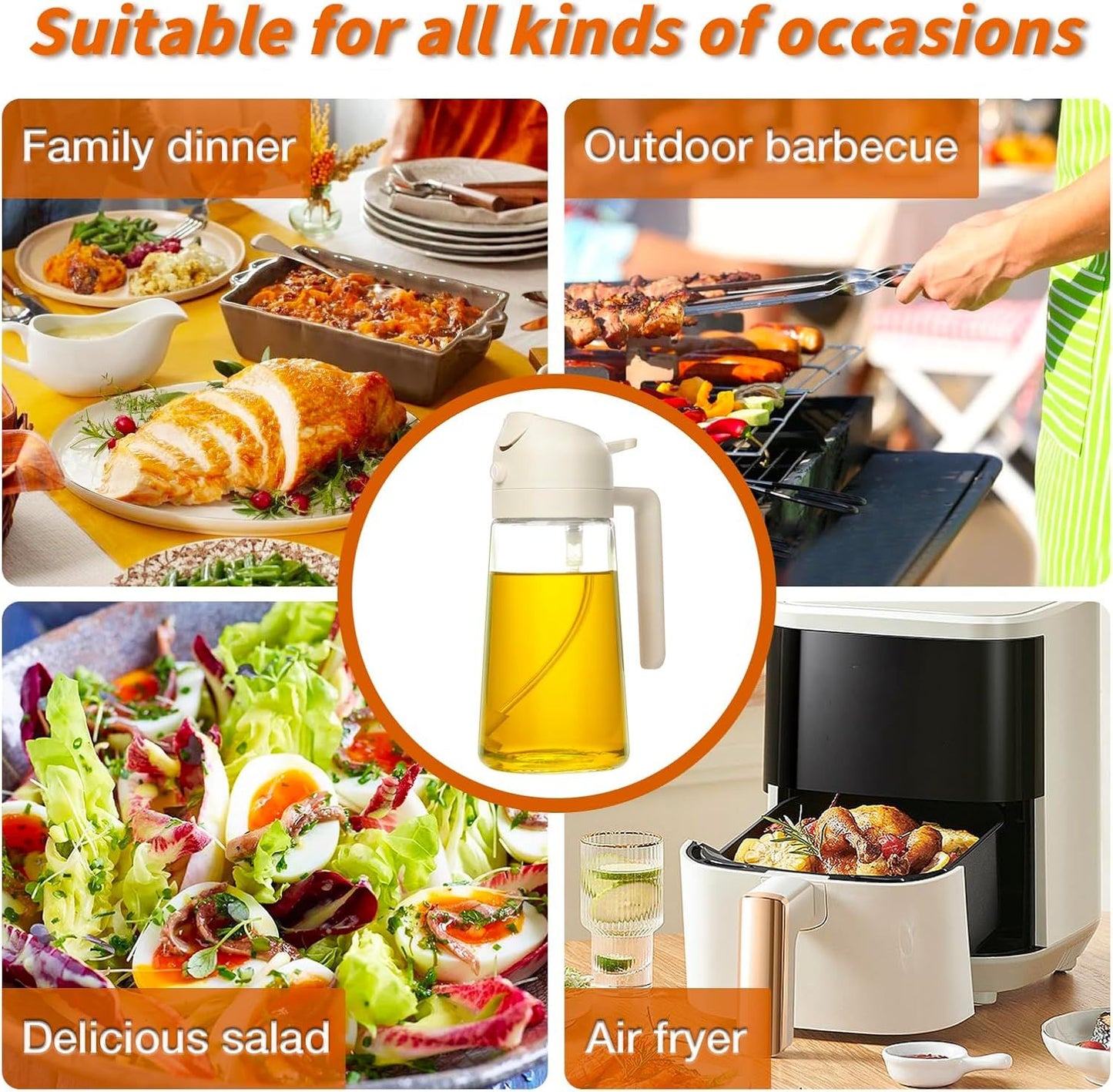 16oz Oil Dispenser Bottle for Kitchen - 2 in 1 Olive Oil Dispenser and Oil Sprayer - 470ml Olive Oil Bottle - Oil Sprayer for Cooking, Kitchen, Salad, Barbecue  Black