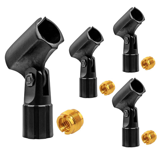 5 Core Pencil Microphone Clip Holder Black Angle Adjustable Slim Condenser Mic Adapter with Universal 5/8" Male to 3/8" Female Adapter Skinny Mic Clips 4Pcs - MC 08 4PCS