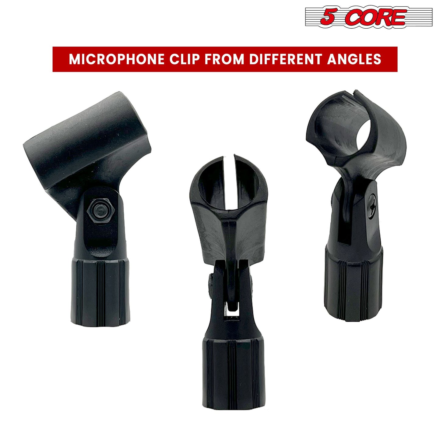 5 Core Pencil Microphone Clip Holder Black Angle Adjustable Slim Condenser Mic Adapter with Universal 5/8" Male to 3/8" Female Adapter Skinny Mic Clips 4Pcs - MC 08 4PCS