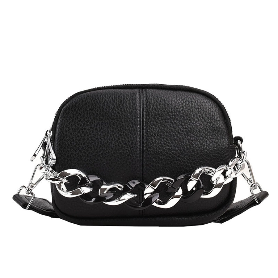 women's small all seasons pu leather solid color streetwear chain square zipper shoulder bag